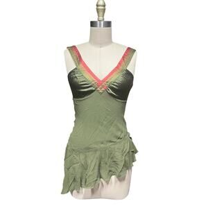 Y2K Bebe Silk Bias Cut Asymmetrical Babydoll Sleeveless Top Women’s Fairycore XS